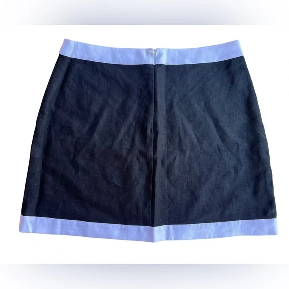 NEW REFORMATION Mini Skirt High Waist 100% Linen Black w White Trim Sz 4 Luxury - Picture 5 of 11